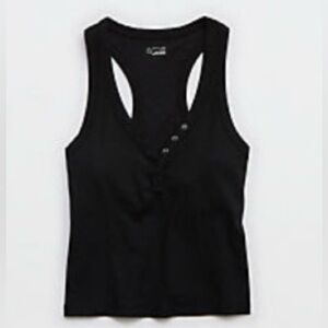 Aerie Black Button-Detail Tank Top